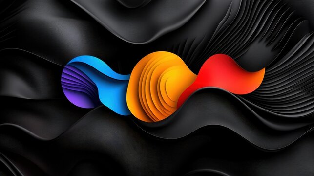 A colorful abstract design with a black background. The design is made up of different colored circles and squares. The colors are bright and bold, creating a sense of energy and movement - Powered by Adobe