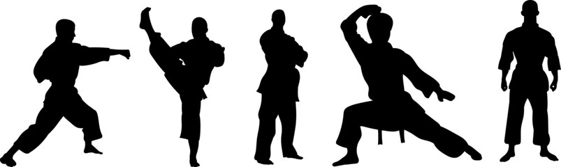 silhouette karateka set on white background, vector