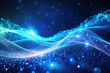 Blue Digital Particle Wave, Abstract Cyberspace Background, Modern Tech, Innovation, AI Art, Dynamic Flow