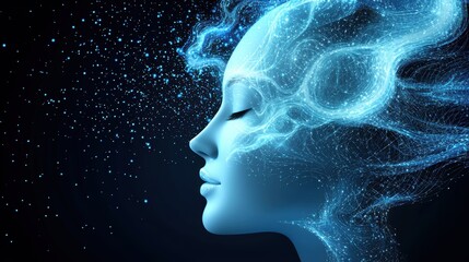 AI-driven evolution forming surreal luminous bodies, abstract cybernetic consciousness expanding beyond the material world