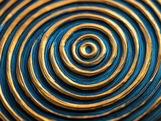 Obraz premium Golden spiral pattern on blue textured surface