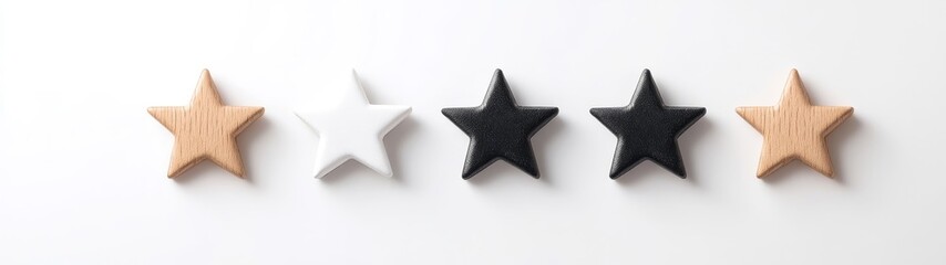 Obraz premium Wooden Star Shapes in Neutral Tones on Clean White Background