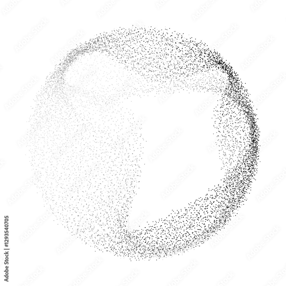 Poster Abstract vector black dot particles fluid flowing round shape wavy smooth curve on transparent background in concept of technology, science, music, modern.