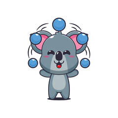 Koala cartoon vector illustration circus attraction with balls