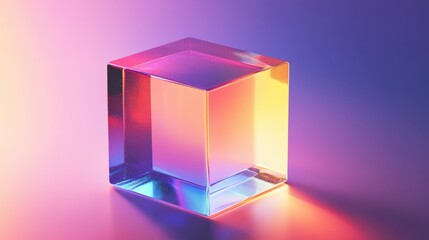 Illuminated glass cube radiating soft light creating an ethereal atmosphere in a minimalist setting