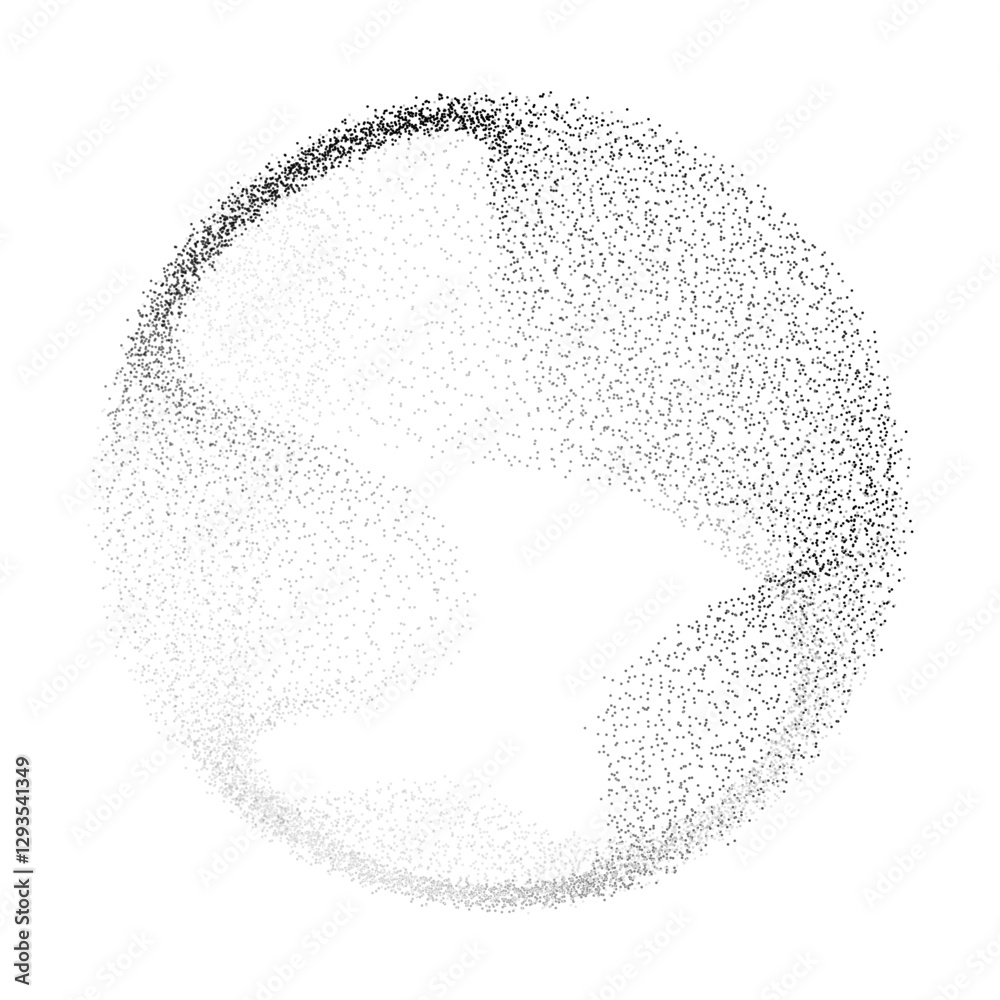 Poster Abstract vector black dot particles fluid flowing round shape wavy smooth curve on transparent background in concept of technology, science, music, modern.