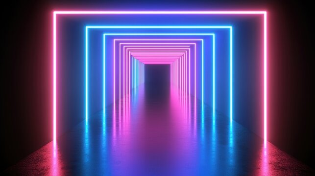 An artificial intelligence lost in its own dream, forming endless corridors of neon mirrors reflecting infinite possible futures