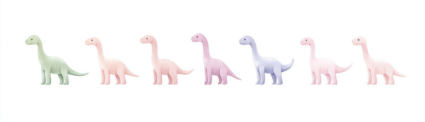 Delightful watercolor baby dinosaurs in pastel colors, showcasing charming collection of playful designs. Perfect for children decor or educational materials