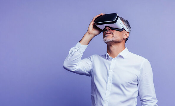 man experiencing virtual reality with VR headset