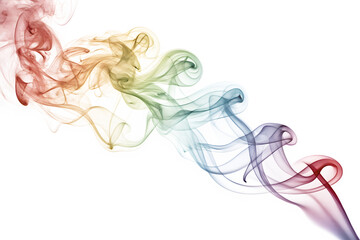 Elegant swirls of colored smoke in rainbow shades, twisting and merging gracefully against a white background.
