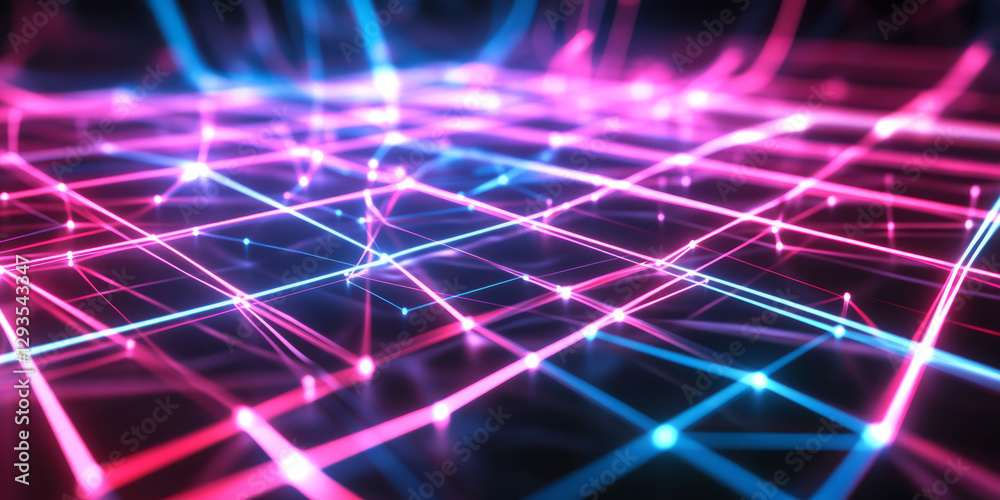 Canvas Prints a futuristic abstract background featuring an intricate web of holographic neon grids, seamlessly fo