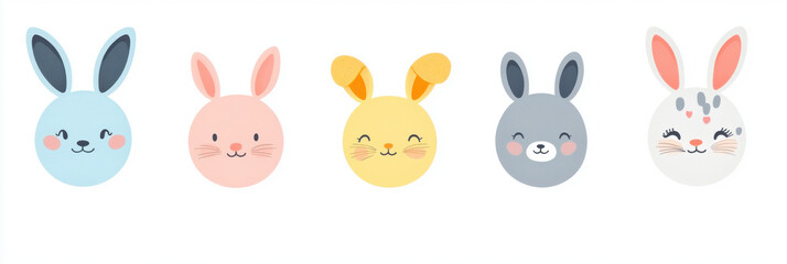 Cute cartoon animal stickers featuring colorful bunny faces in various expressions. Perfect for adding playful touch to any project or decoration