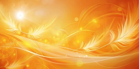 Dreamy Orange Background with Soft Feathers and Light Effects