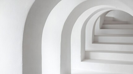 Obraz premium White arches, receding steps, minimalist hallway, architecture