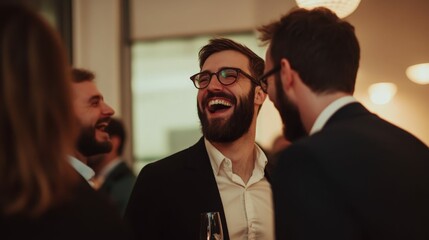 Joyful coworkers laughing together at a crazy sock day celebration in the office