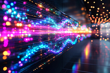 Close-up of LED lights glowing softly in bright cyan and magenta colors, embedded in a sleek surface for a modern and vibrant aesthetic design