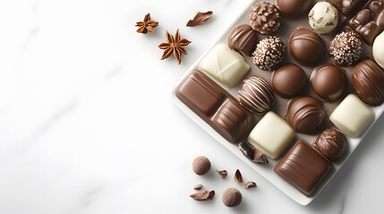 Assorted Gourmet Chocolates on Marble Background