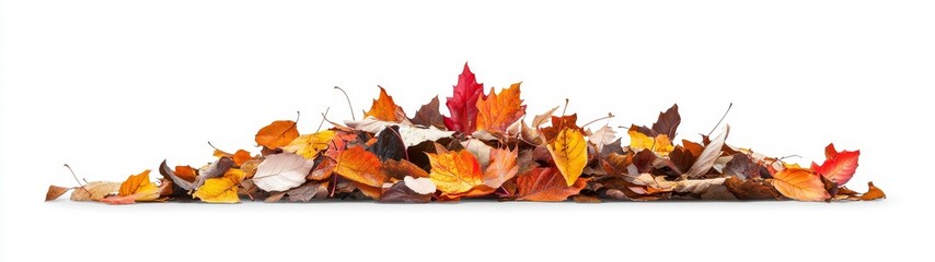 Colorful Autumn Leaves Pile Isolated on White Background
