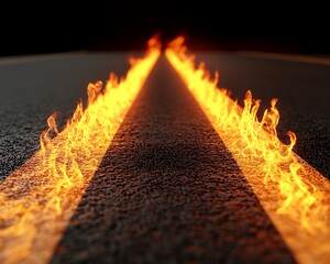 Flaming Road Ahead at Night