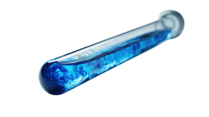 Test tube containing vibrant blue liquid, showcasing a scientific experiment in a laboratory setting