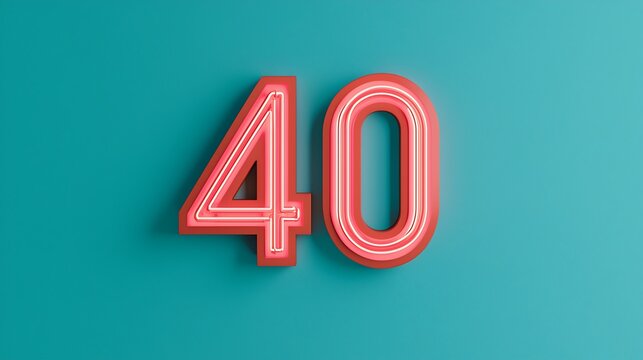 A vibrant neon sign displaying the number "40" against a teal background, creating a bold and modern aesthetic.