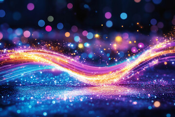 Fototapeta premium High-speed photons racing through a vacuum, leaving a trail of sparkling particles reflecting and refracting light in vibrant colors and intensities