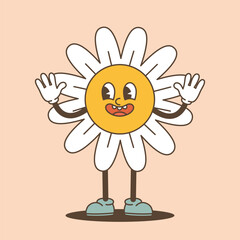 Hello spring, groove poster,postcard.Retro characters, 70s.Cartoon vector illustration