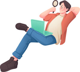 Man Searching on Laptop Illustration