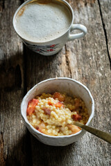 Ptitim with caramelized bananas and blood oranges
