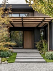 Modern House Entrance Features Modern Exterior and Wooden Elements