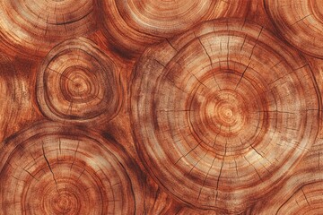 Seamless polished cherry wood pattern with natural grain details, elegant and luxurious wooden texture, tree rings, teak wood surface, digital illustration