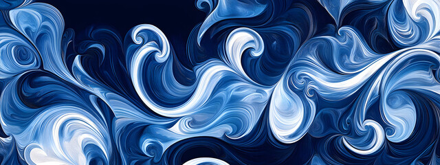 Abstract blue and white swirls on a dark background, vector illustration
