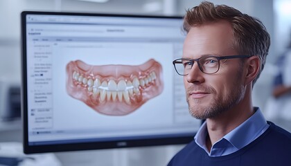 Dentist reviewing digital dental model