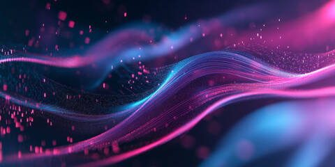 Obraz premium A surreal abstract background with softly glowing, layered neon energy streams, dynamically weaving through a futuristic digital space. The high-tech fluidity and seamless motion evoke a sense of