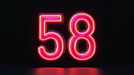 A vibrant neon sign displays the number 58 in bright pink and orange against a dark background, creating a striking visual effect.