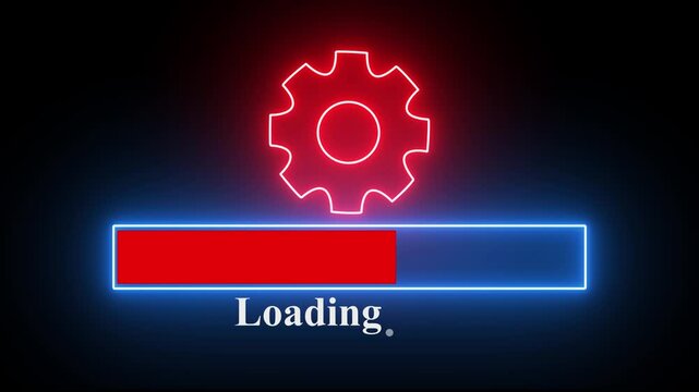 abstract waiting loading bar animation, software update icon. Update your functions, Neon setting updating icon animation with loading bar 0 to 100. Loading is indicated by a dot. 4k animation.