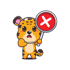 Leopard cartoon vector illustration with wrong sign