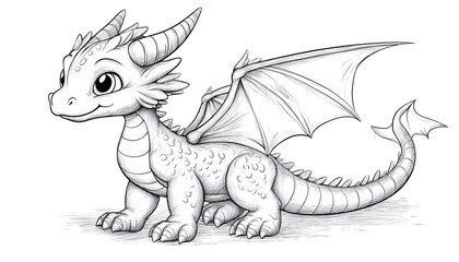 Fototapeta premium Cute baby dragon drawing, fantasy art
