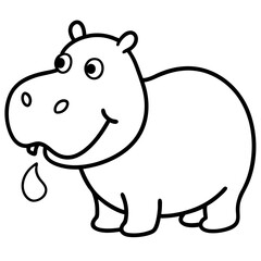 A hippo trying to whistle but failing line art vector illustration 