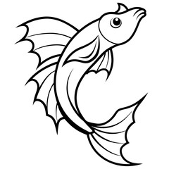 A koi fish with dragon wings line art vector illustration 