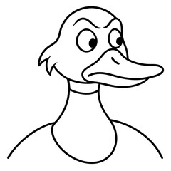A duck with a grumpy grandpa face line art vector illustration 