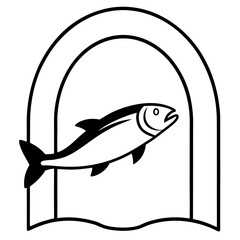 A fish leaping through a portal line art vector illustration 