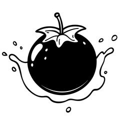 A floating orange with juice splashes around line art vector illustration 