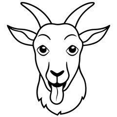 A goat sticking out it's tongue with crossed eyes  line art vector illustration 