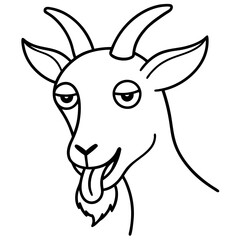 A goat sticking out it's tongue with crossed eyes  line art vector illustration 