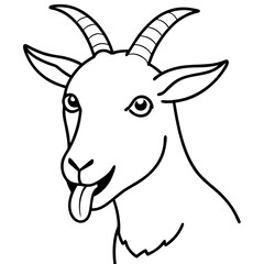 A goat sticking out it's tongue with crossed eyes  line art vector illustration 