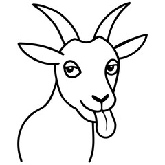 A goat sticking out it's tongue with crossed eyes  line art vector illustration 