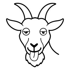 A goat sticking out it's tongue with crossed eyes  line art vector illustration 