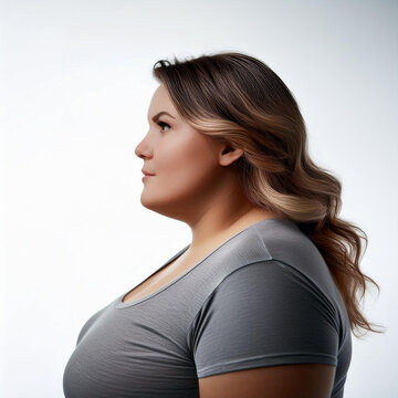 Ritratto di donna obesa su sfondo bianco