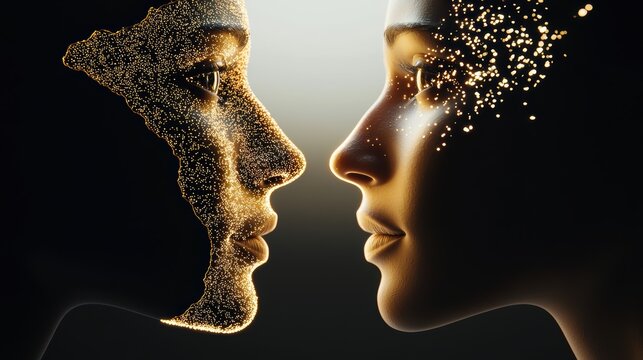 Surreal dream avatars generated by AI, shifting between human and machine, glowing with radiant cybernetic energy